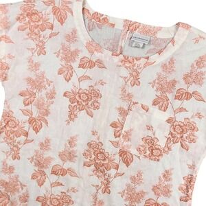 Liz Claiborne Top Womens Large Orange Floral Linen Blend Short Sleeve Fringe